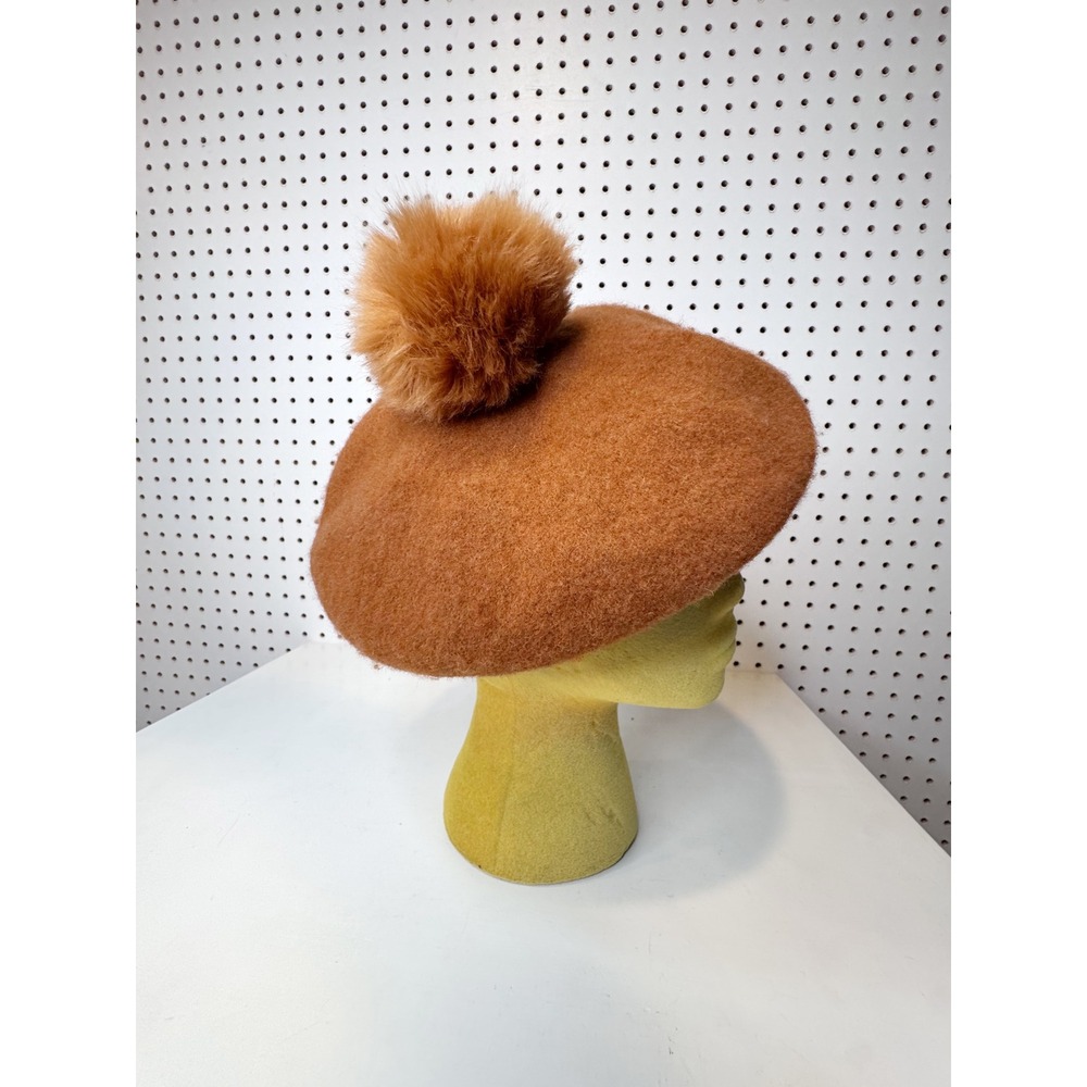 Madewell | Pom Pom Beret, 100% Wool w/ Faux Fur Poms, Rust Orange K5812 One Size - Picture 4 of 9
